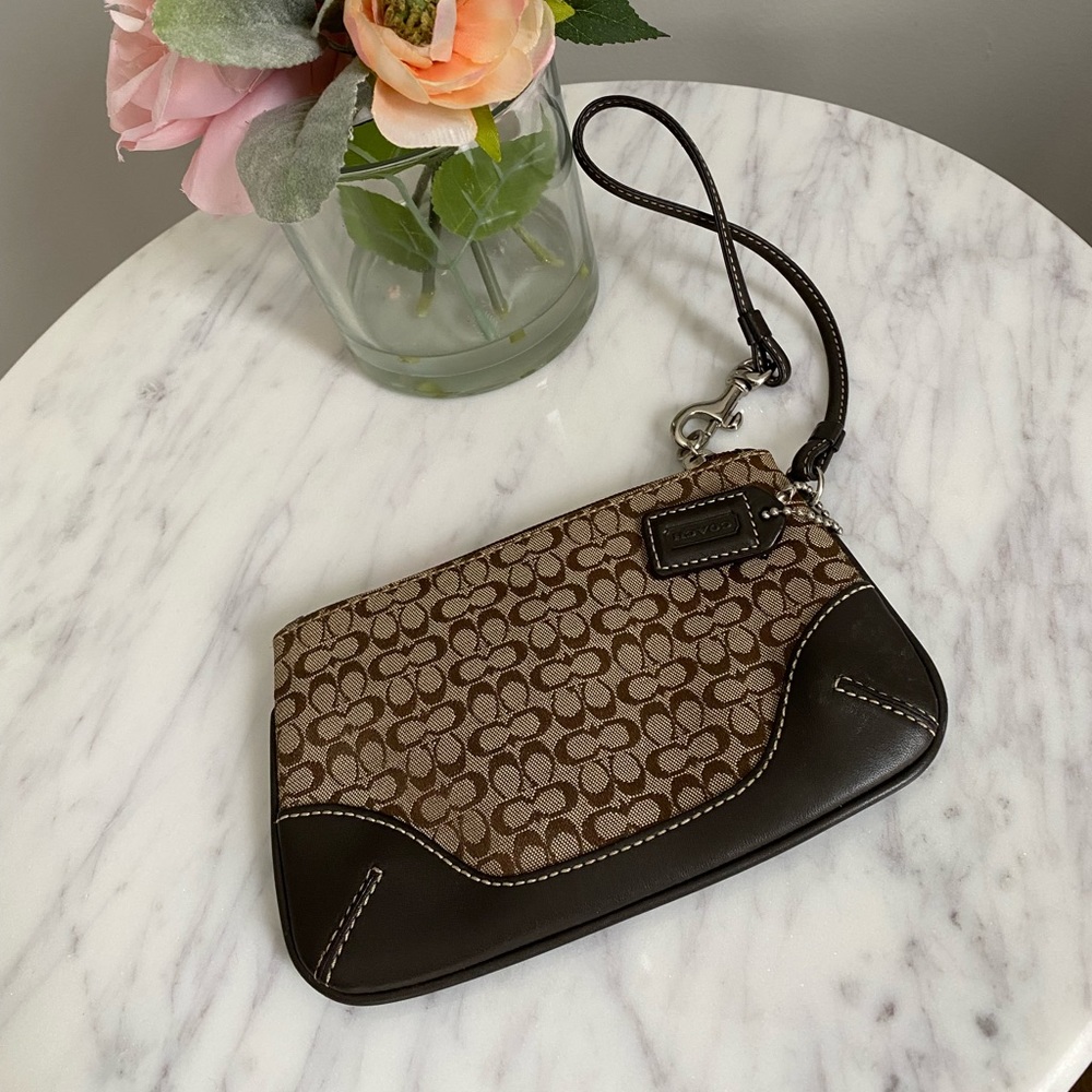 Coach Signature C Brown Wristlet